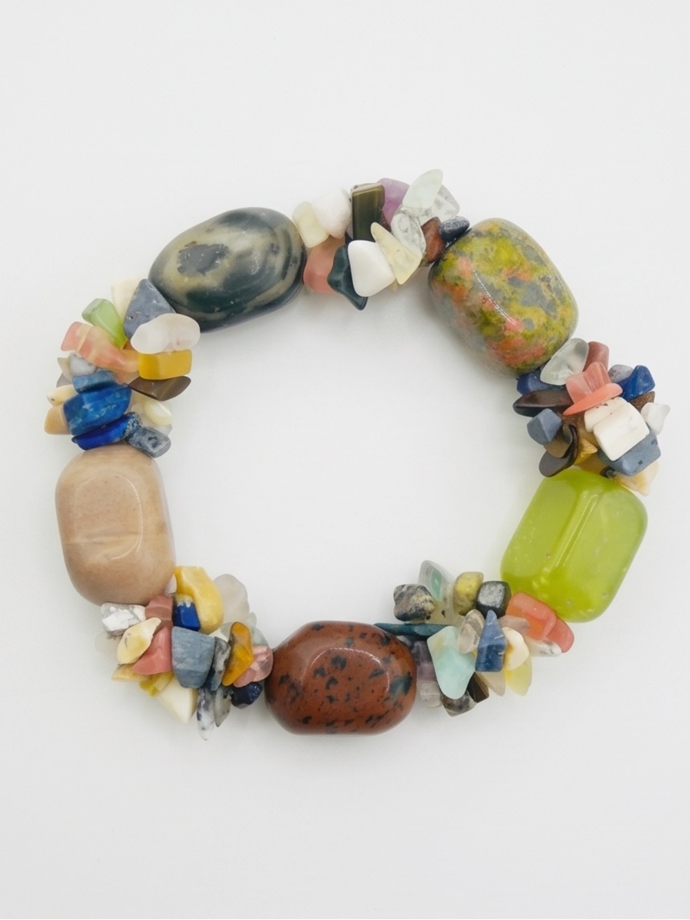 Multicolor Mixed Gemstone Chip and
Nugget Stretch Bracelet